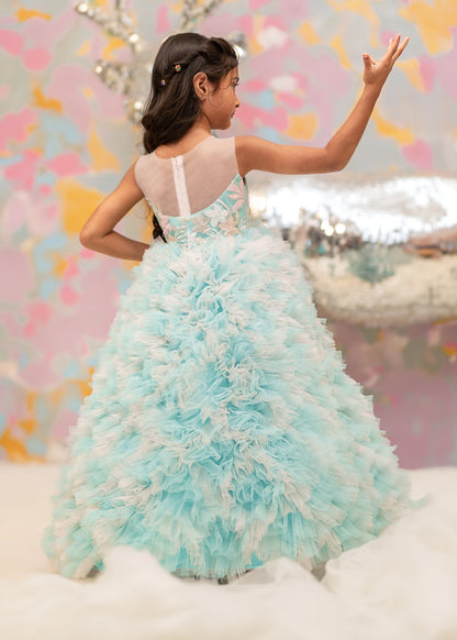 "Turquoise Whisper" - Aquatic Feather Gown
