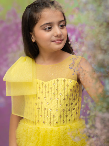 "Sunny Rhapsody" - Citrus Feathered Gown