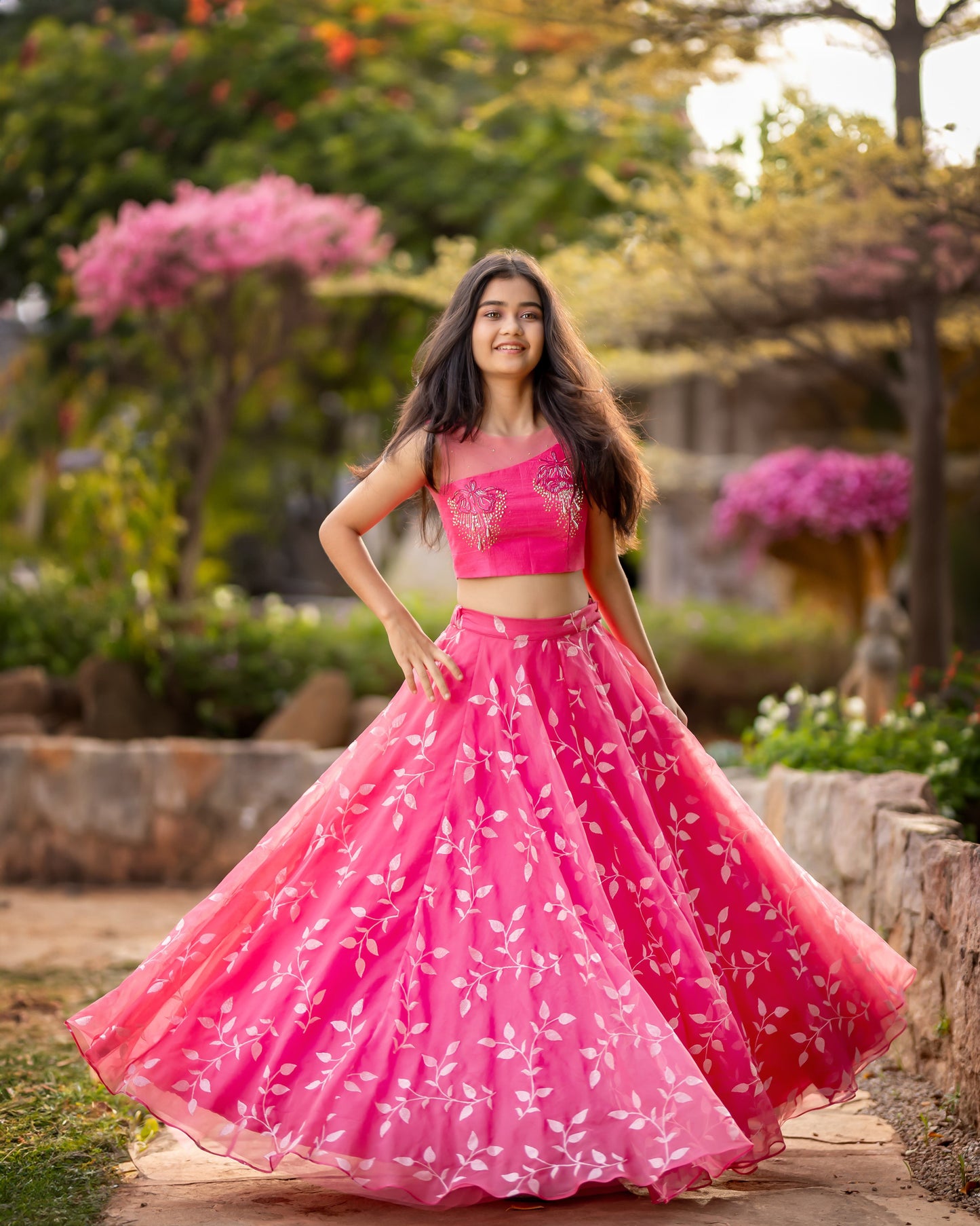 PINK LEAF ORGANZA LEHENGA