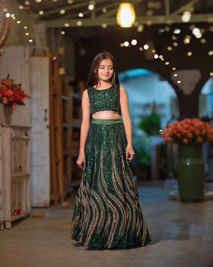 A GREEN AND GOLD SHIMMER LEHENGA
