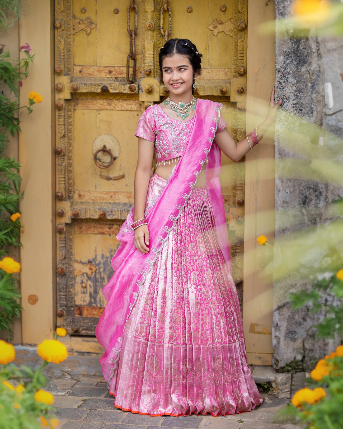 PINK PATTU SILK LEHENGA