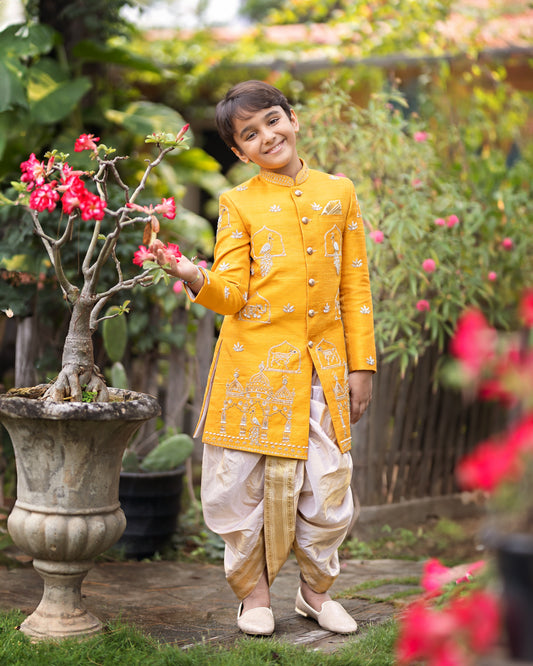 A ORANGE TISSUE SHERWANI