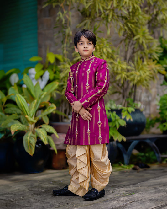 BURGUNDY VERTICAL LINES SHERWANI