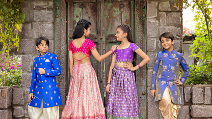 A ROYAL BLUE TISSUE SHERWANI