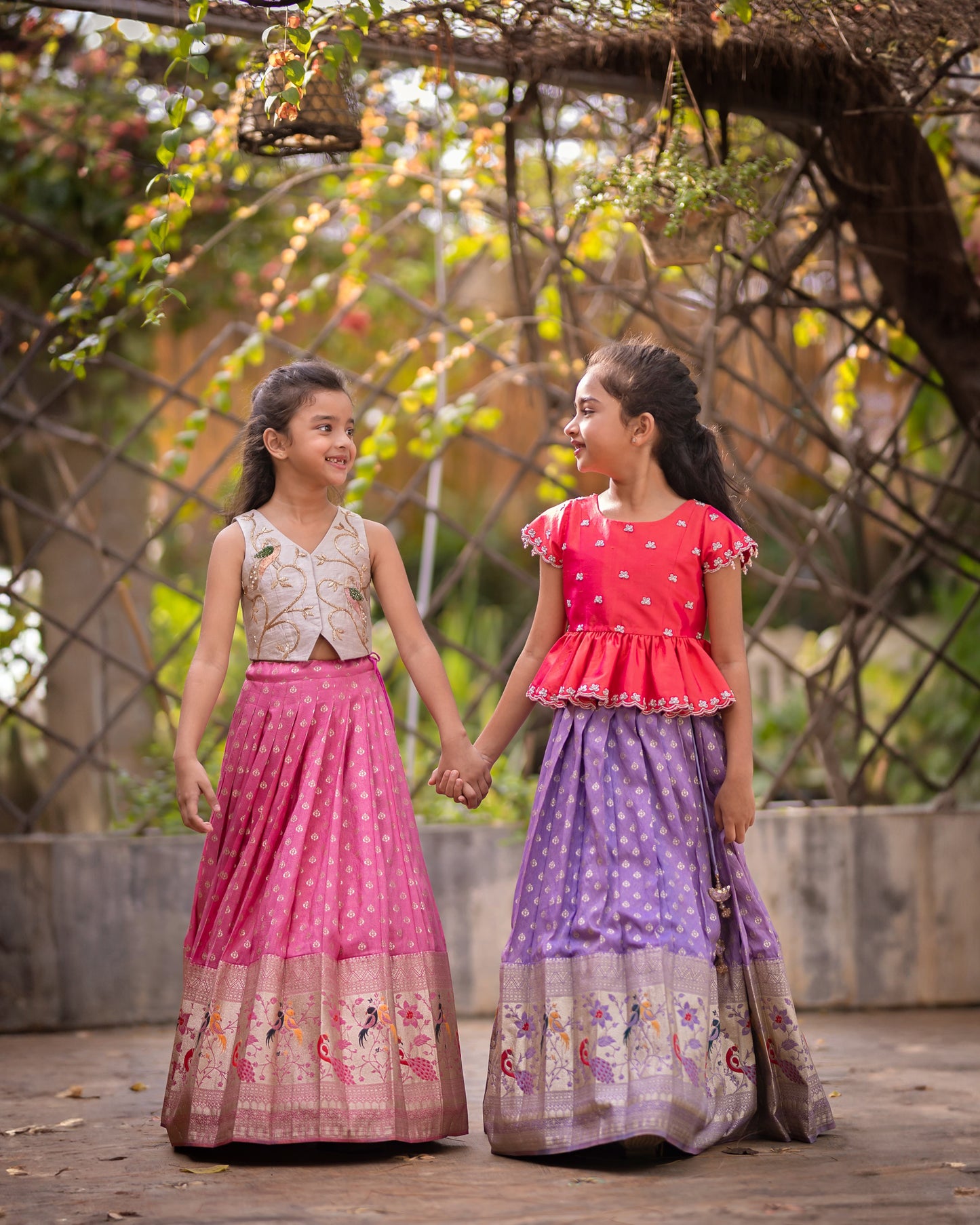 PINK TISSUE BUTII LEHENGA WITH SILVER WAIST COAT